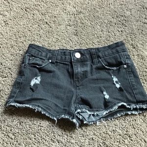 Black distressed Tractr jean shorts
